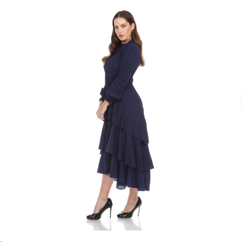 Long Sleeve Multi Layer Dress - DR1098 Navy